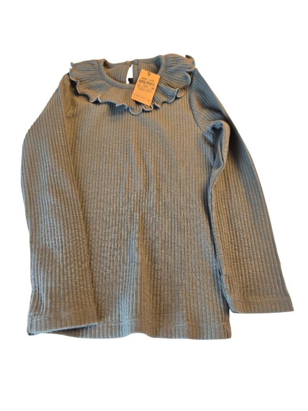 Easy Peasy Organic Cotton Ribbed Ruffle Top Gray Girls 5T Long Sleeve NWT